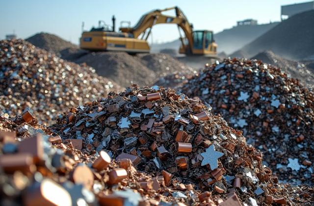 Große Menge sortierter Metallschrott, bereit zum Recycling